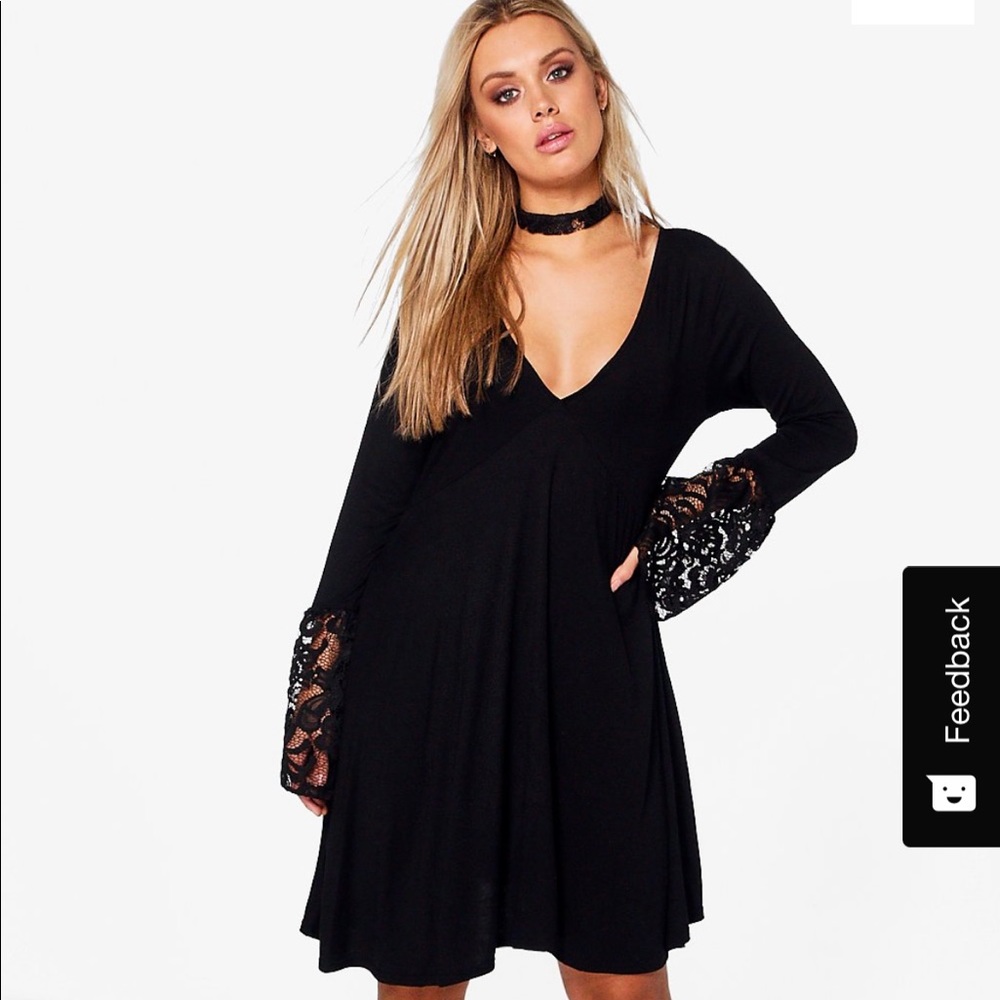 Plus Lara Plunge Lace Detail Skater Dress